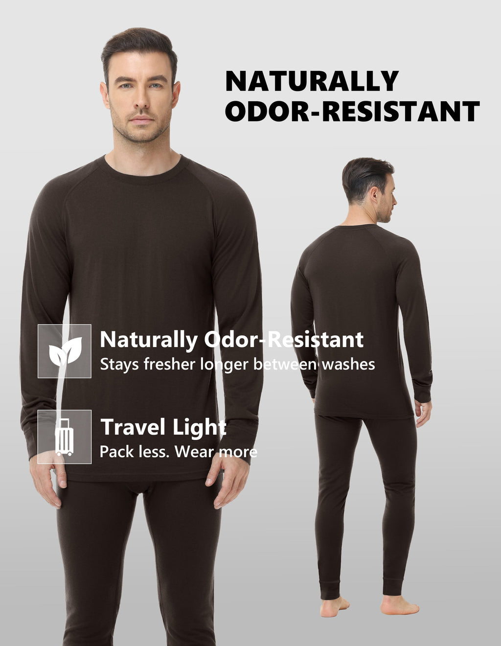 Woolcano Men’s 190g Merino Wool Base Layer Shirt Lightweight Thermal Underwear Top