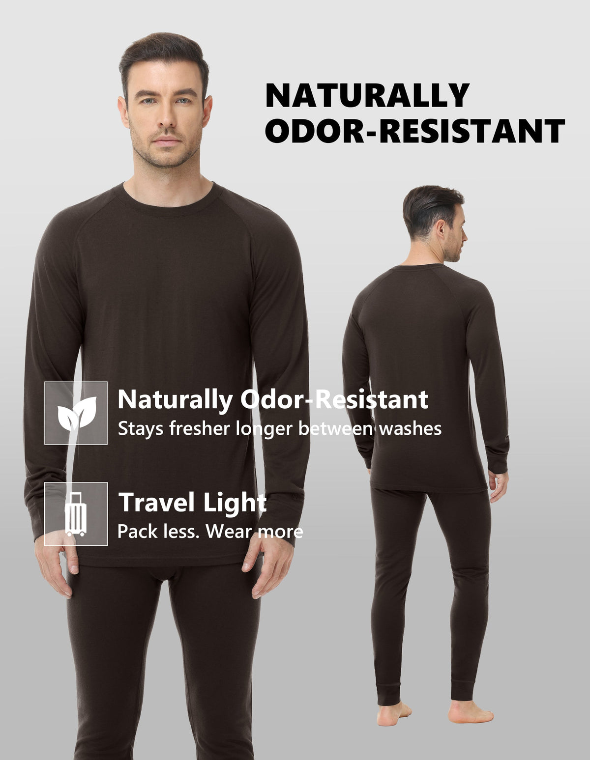 Woolcano Men’s 260g Merino Wool Base Layer Set Lightweight Thermal Underwear