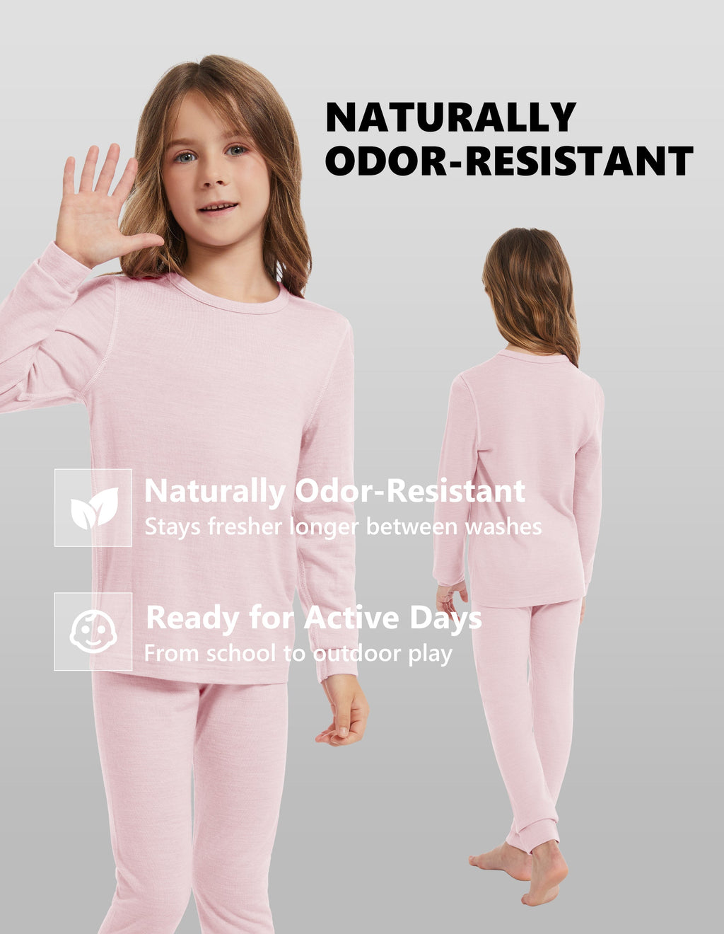 Woolcano Kid's 190g Merino Wool Unisex Base Layer Set Lightweight Thermal Underwear