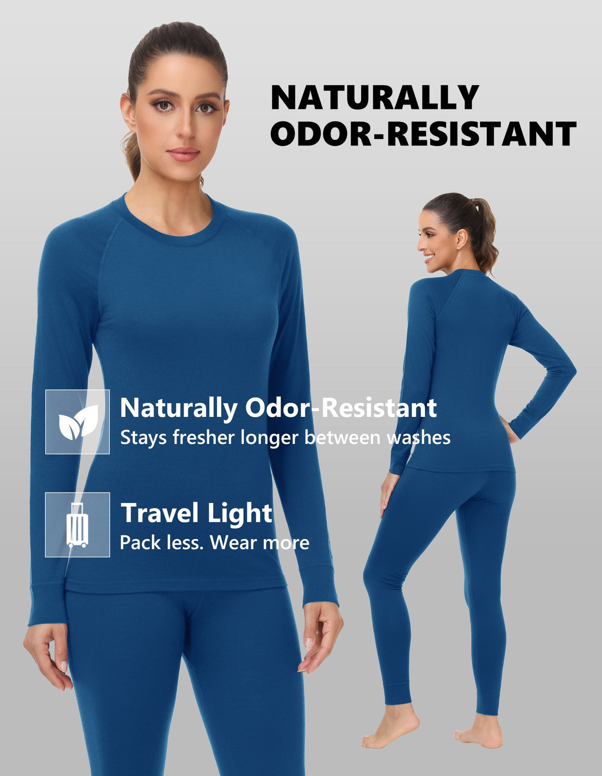 Woolcano Women's 190g Merino Wool Base Layer Set Lightweight Thermal Underwear