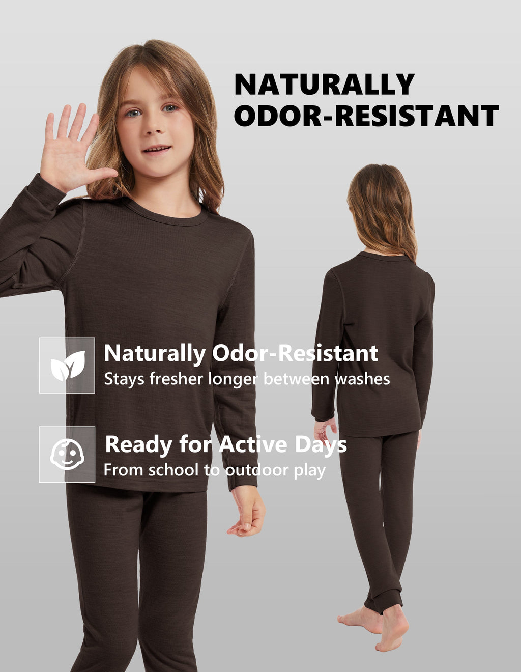 Woolcano Kid's 190g Merino Wool Unisex Base Layer Set Lightweight Thermal Underwear