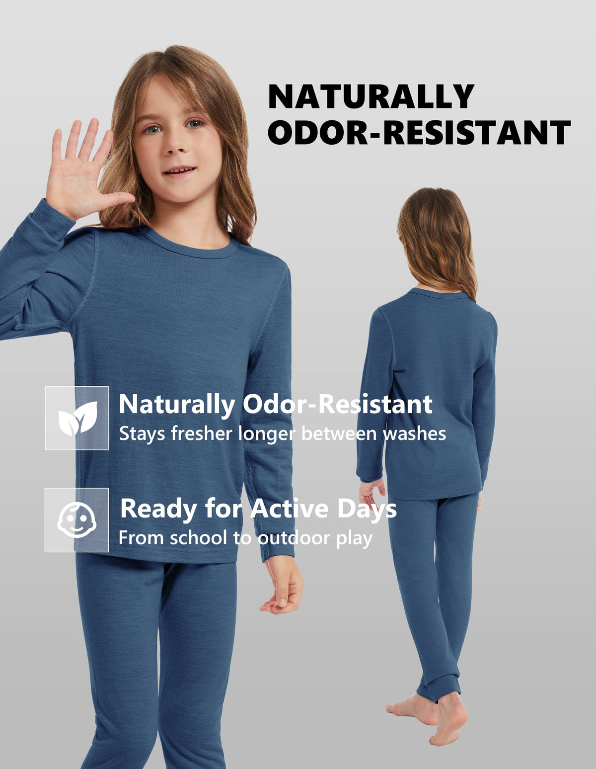 Woolcano Kid's 190g Merino Wool Unisex Base Layer Set Lightweight Thermal Underwear