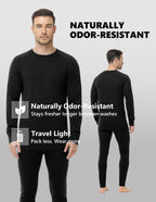 Woolcano Men’s 260g Merino Wool Base Layer Set Lightweight Thermal Underwear