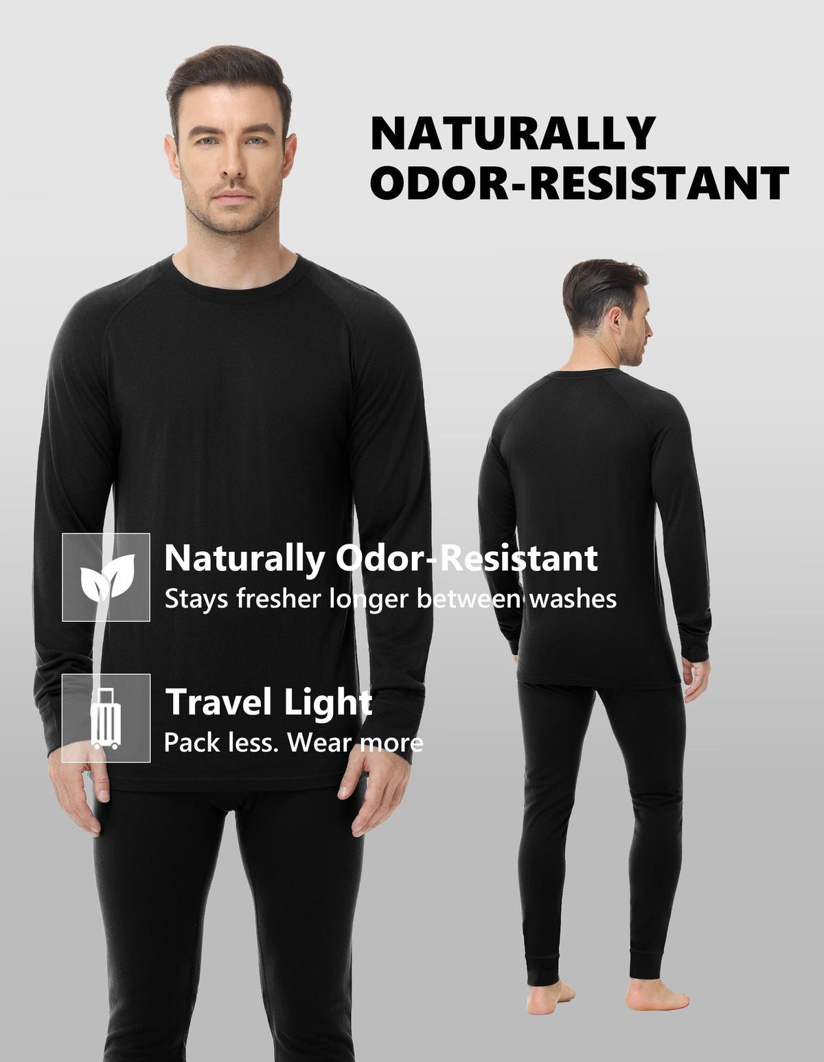 Woolcano Men’s 260g Merino Wool Base Layer Set Lightweight Thermal Underwear