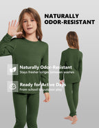 Woolcano Kid's 190g Merino Wool Unisex Base Layer Set Lightweight Thermal Underwear