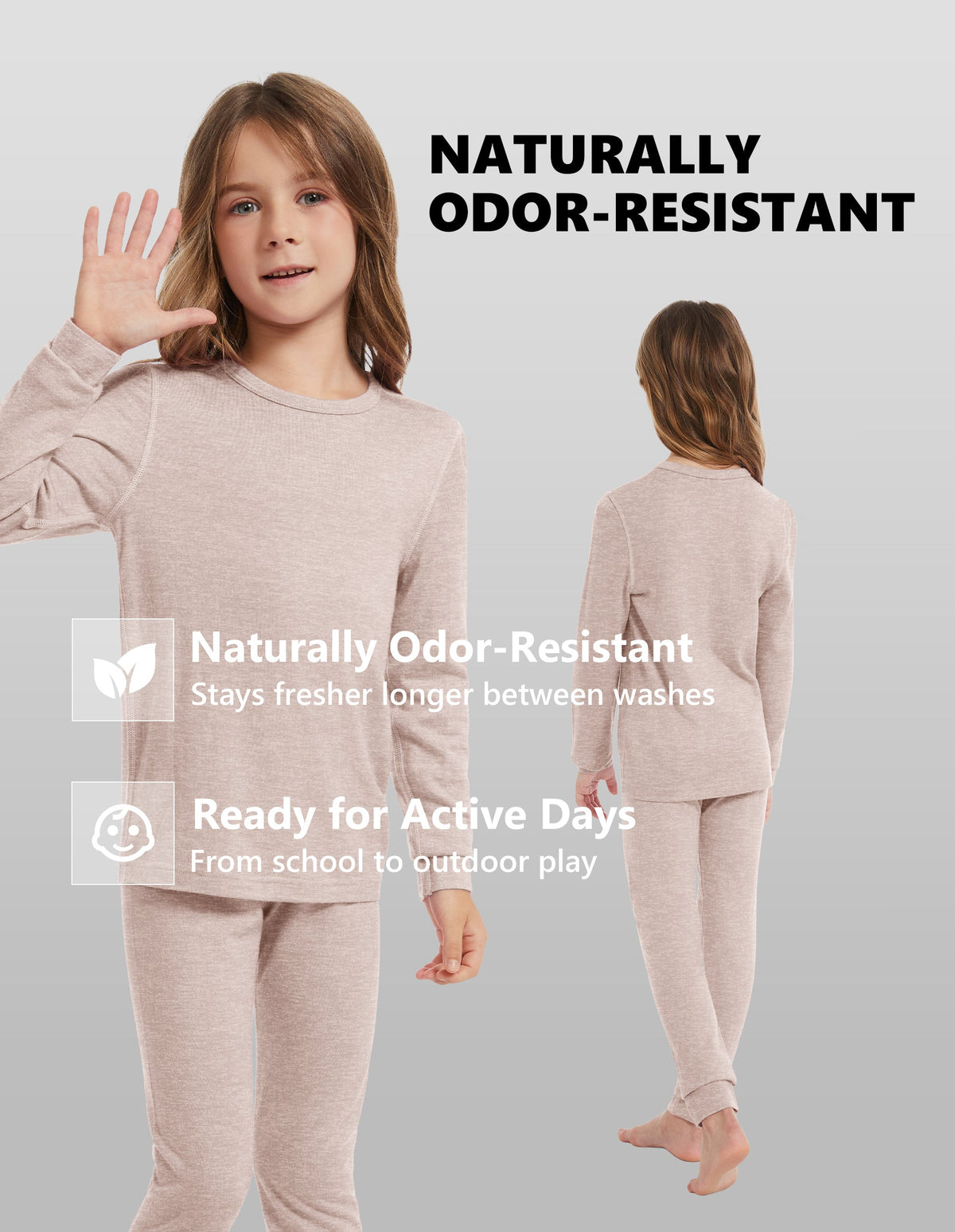 Woolcano Kid's 190g Merino Wool Unisex Base Layer Set Lightweight Thermal Underwear