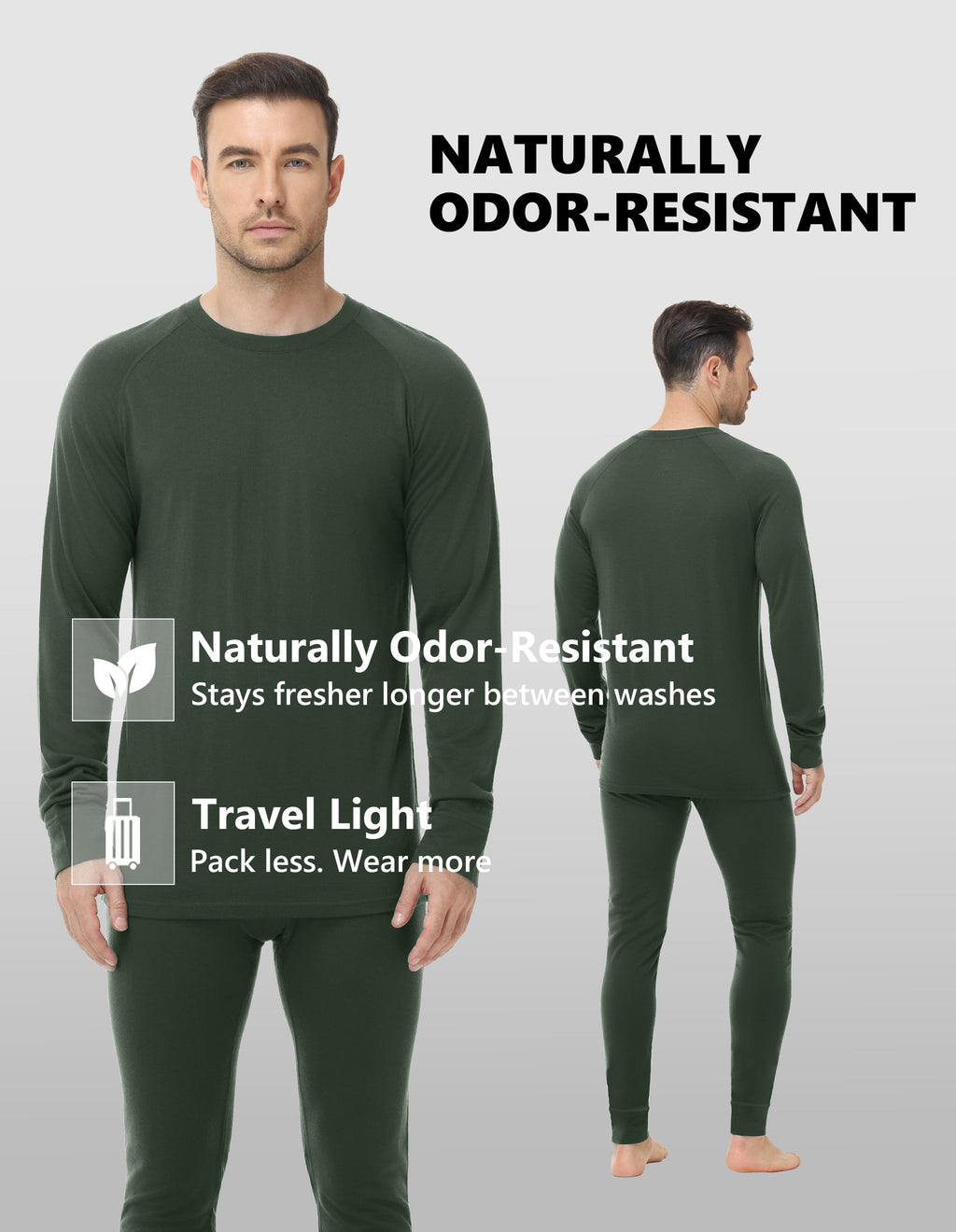 Woolcano Men’s 260g Merino Wool Base Layer Top Lightweight Thermal Underwear Shirt
