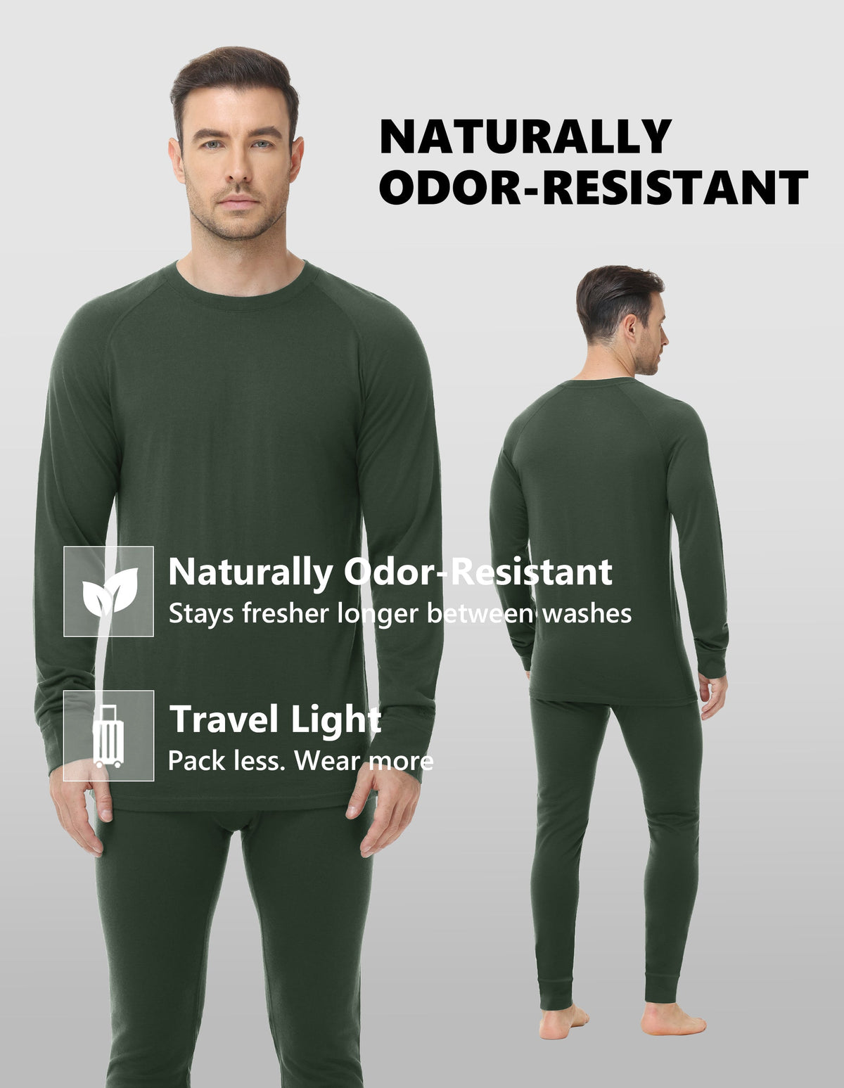 Woolcano Men’s 260g Merino Wool Base Layer Top Lightweight Thermal Underwear Shirt