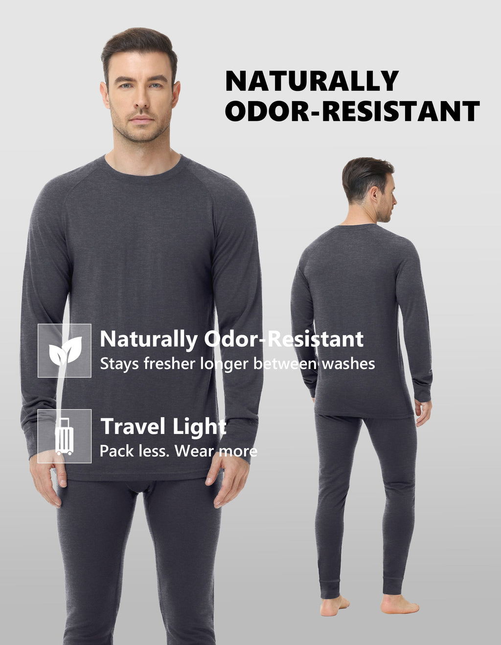 Woolcano Men’s 190g Merino Wool Base Layer Shirt Lightweight Thermal Underwear Top