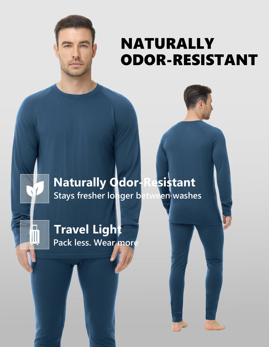 Woolcano Men’s 260g Merino Wool Base Layer Top Lightweight Thermal Underwear Shirt