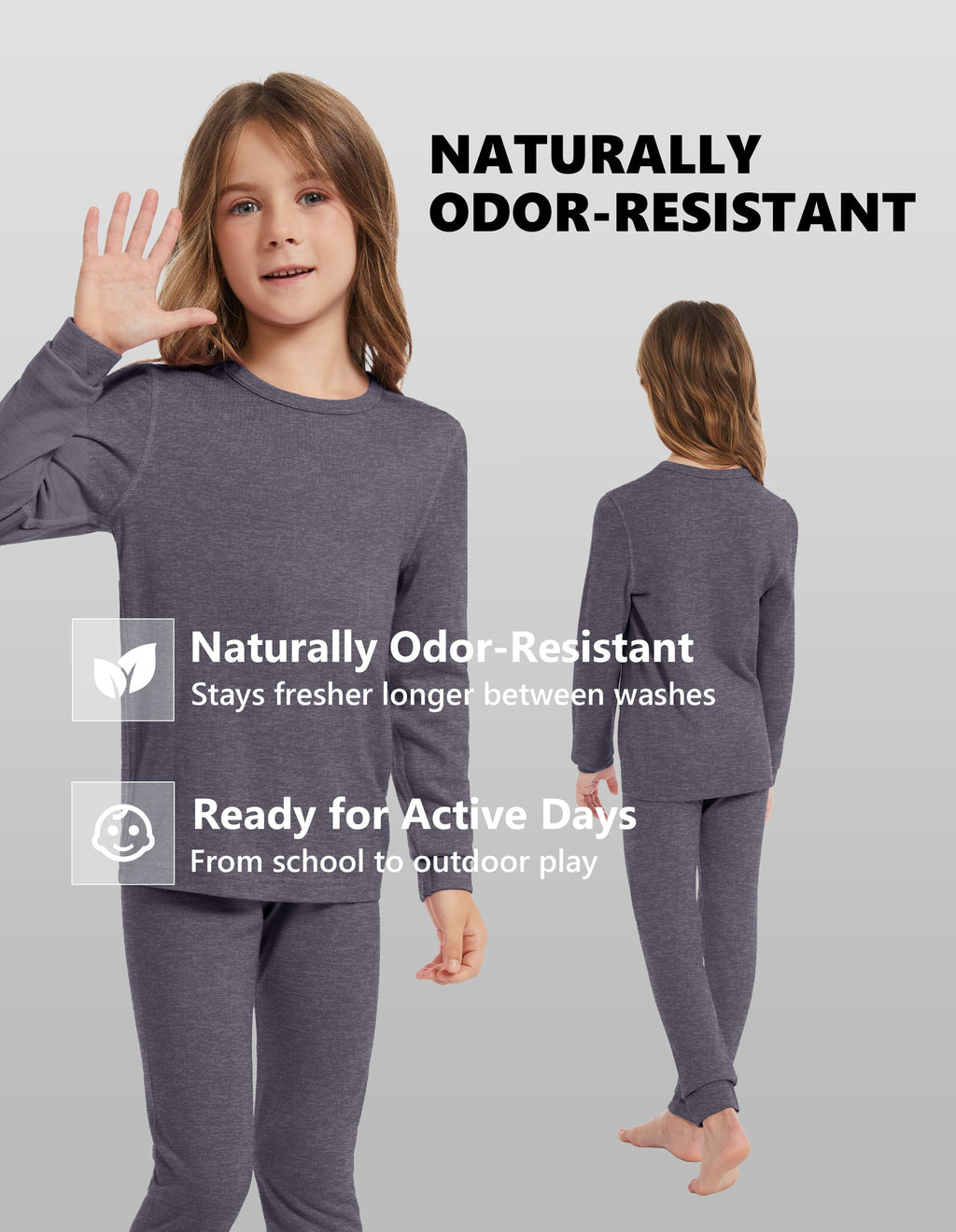 Woolcano Kid's 190g Merino Wool Unisex Base Layer Set Lightweight Thermal Underwear