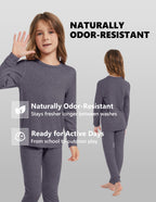 Woolcano Kid's 190g Merino Wool Unisex Base Layer Set Lightweight Thermal Underwear