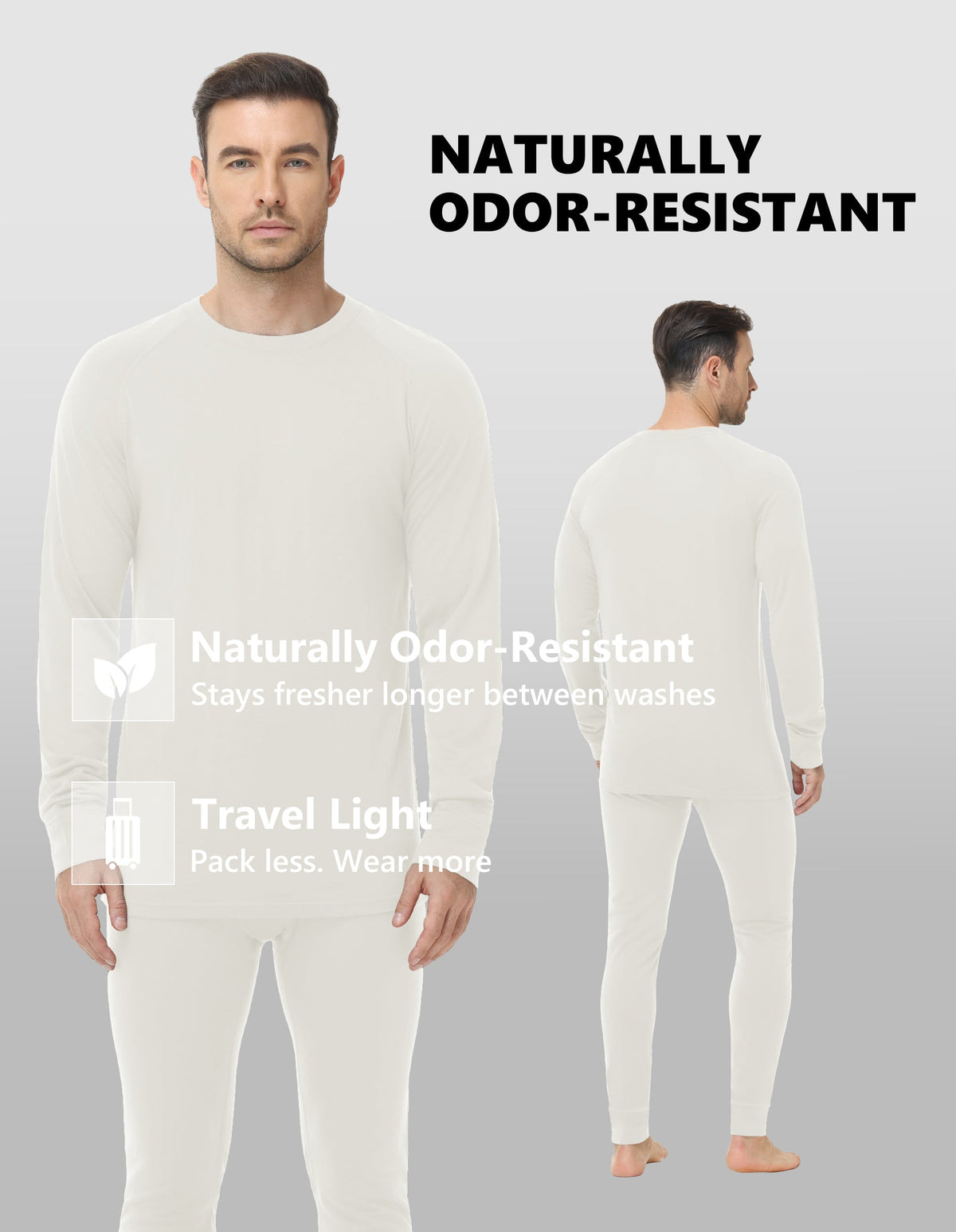 Woolcano Men’s 260g Merino Wool Base Layer Set Lightweight Thermal Underwear