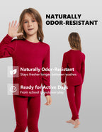 Woolcano Kid's 190g Merino Wool Unisex Base Layer Set Lightweight Thermal Underwear