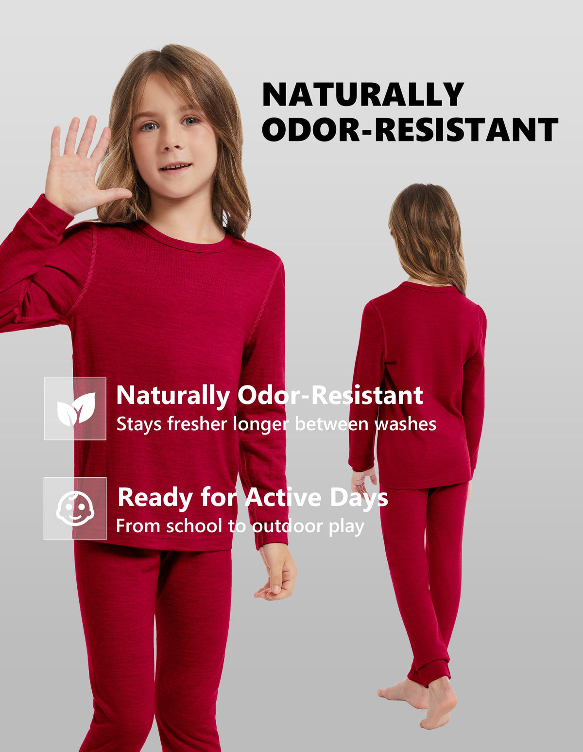 Woolcano Kid's 190g Merino Wool Unisex Base Layer Set Lightweight Thermal Underwear
