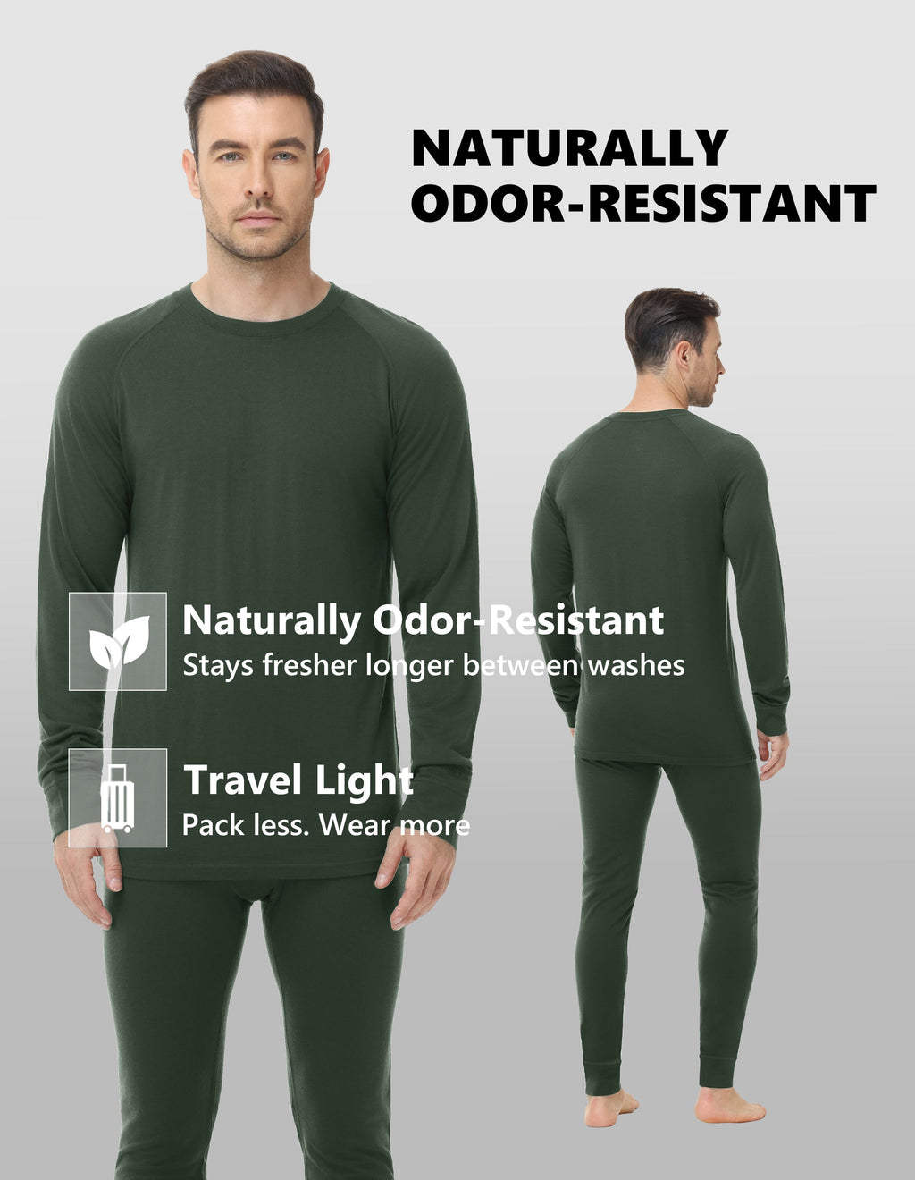 Woolcano Men’s 260g Merino Wool Base Layer Set Lightweight Thermal Underwear