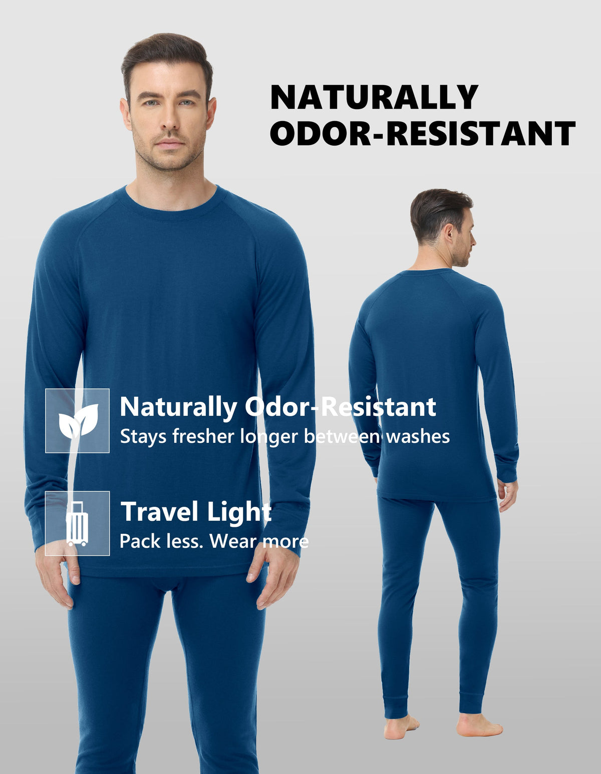 Woolcano Men’s 260g Merino Wool Base Layer Top Lightweight Thermal Underwear Shirt