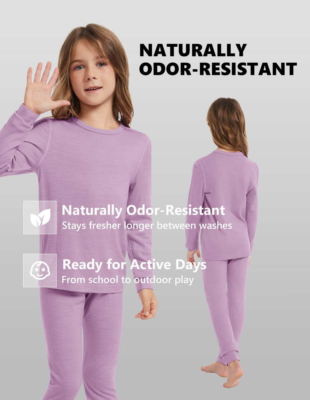 Woolcano Kid's 190g Merino Wool Unisex Base Layer Set Lightweight Thermal Underwear