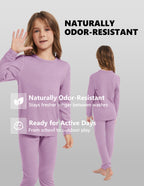 Woolcano Kid's 190g Merino Wool Unisex Base Layer Set Lightweight Thermal Underwear