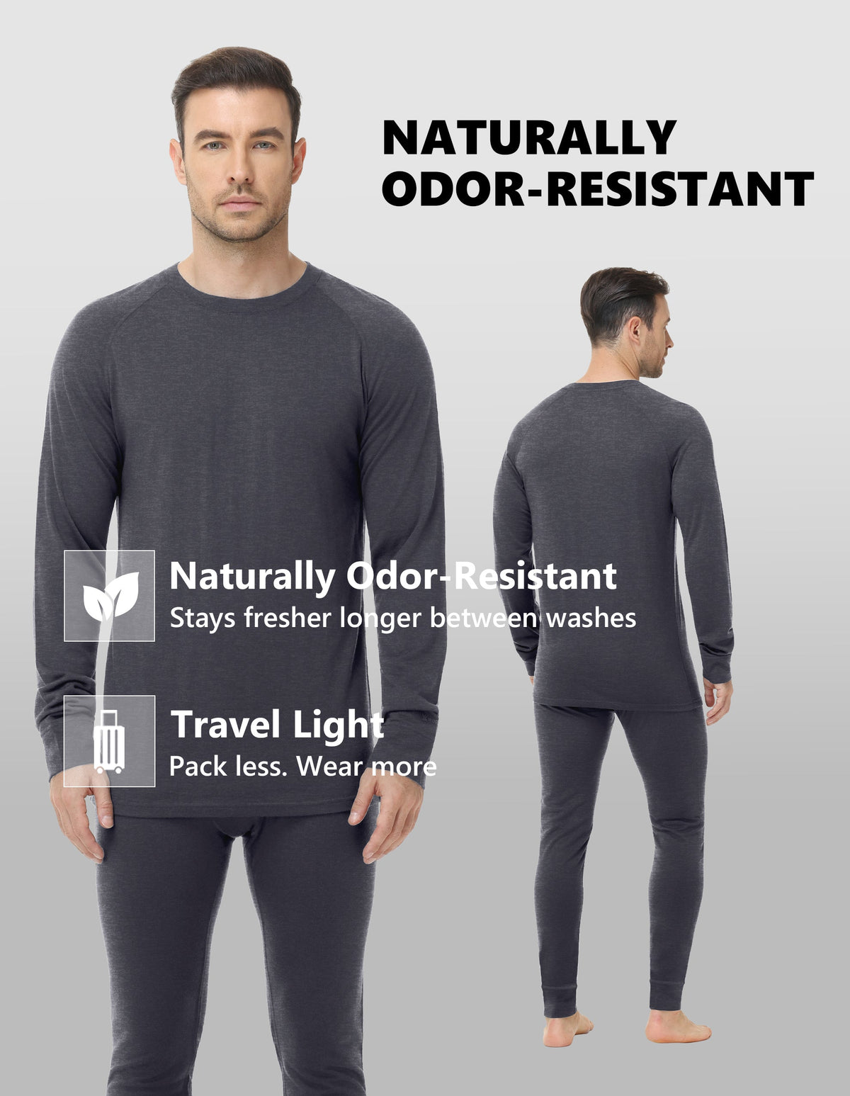 Woolcano Men’s 260g Merino Wool Base Layer Set Lightweight Thermal Underwear