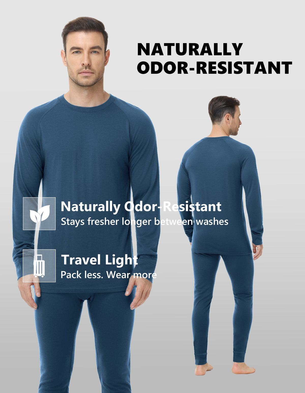 Woolcano Men’s 190g Merino Wool Base Layer Shirt Lightweight Thermal Underwear Top