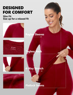 Woolcano Women's 190g Merino Wool Base Layer Set Lightweight Thermal Underwear