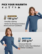 Woolcano Kid's 190g Merino Wool Unisex Base Layer Set Lightweight Thermal Underwear
