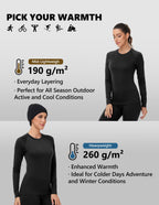 Woolcano Women's 190g Merino Wool Base Layer Set Lightweight Thermal Underwear