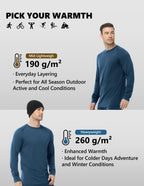 Woolcano Men’s 190g Merino Wool Base Layer Shirt Lightweight Thermal Underwear Top