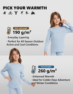 Woolcano Kid's 190g Merino Wool Unisex Base Layer Set Lightweight Thermal Underwear