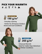 Woolcano Kid's 190g Merino Wool Unisex Base Layer Set Lightweight Thermal Underwear