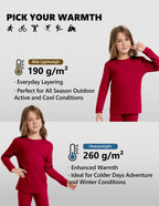 Woolcano Kid's 190g Merino Wool Unisex Base Layer Set Lightweight Thermal Underwear