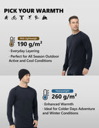 Woolcano Men’s 190g Merino Wool Base Layer Set Lightweight Thermal Underwear