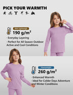 Woolcano Kid's 190g Merino Wool Unisex Base Layer Set Lightweight Thermal Underwear