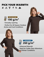 Woolcano Kid's 190g Merino Wool Unisex Base Layer Set Lightweight Thermal Underwear