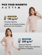 Woolcano Kid's 190g Merino Wool Unisex Base Layer Set Lightweight Thermal Underwear
