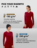 Woolcano Women's 190g Merino Wool Base Layer Set Lightweight Thermal Underwear