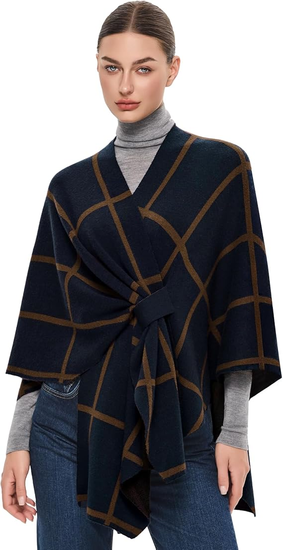 PULI Women's Elegant Shawl Wraps Soft Open Front Poncho Sweater for Spring Fall Winter
