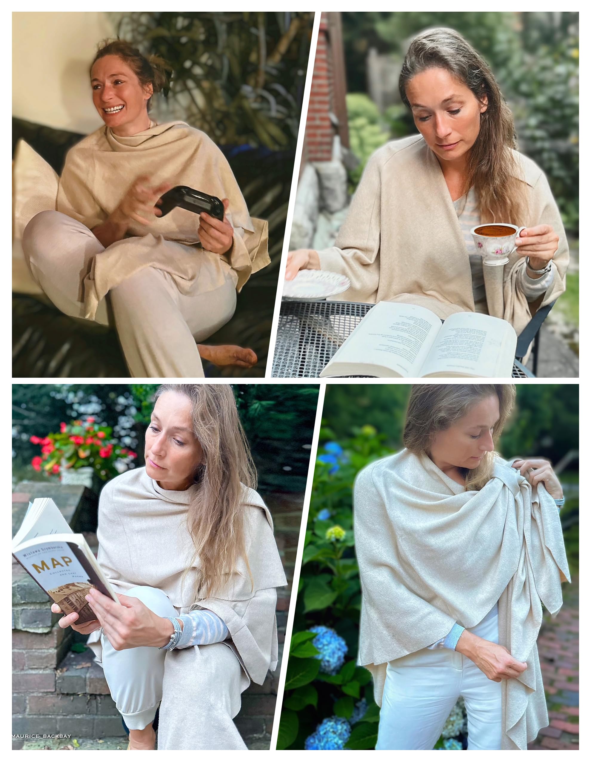 PULI Women's Large Cross Front Poncho Sweater Wraps Topper Knitted Elegant Shawls Cape for Fall Winter