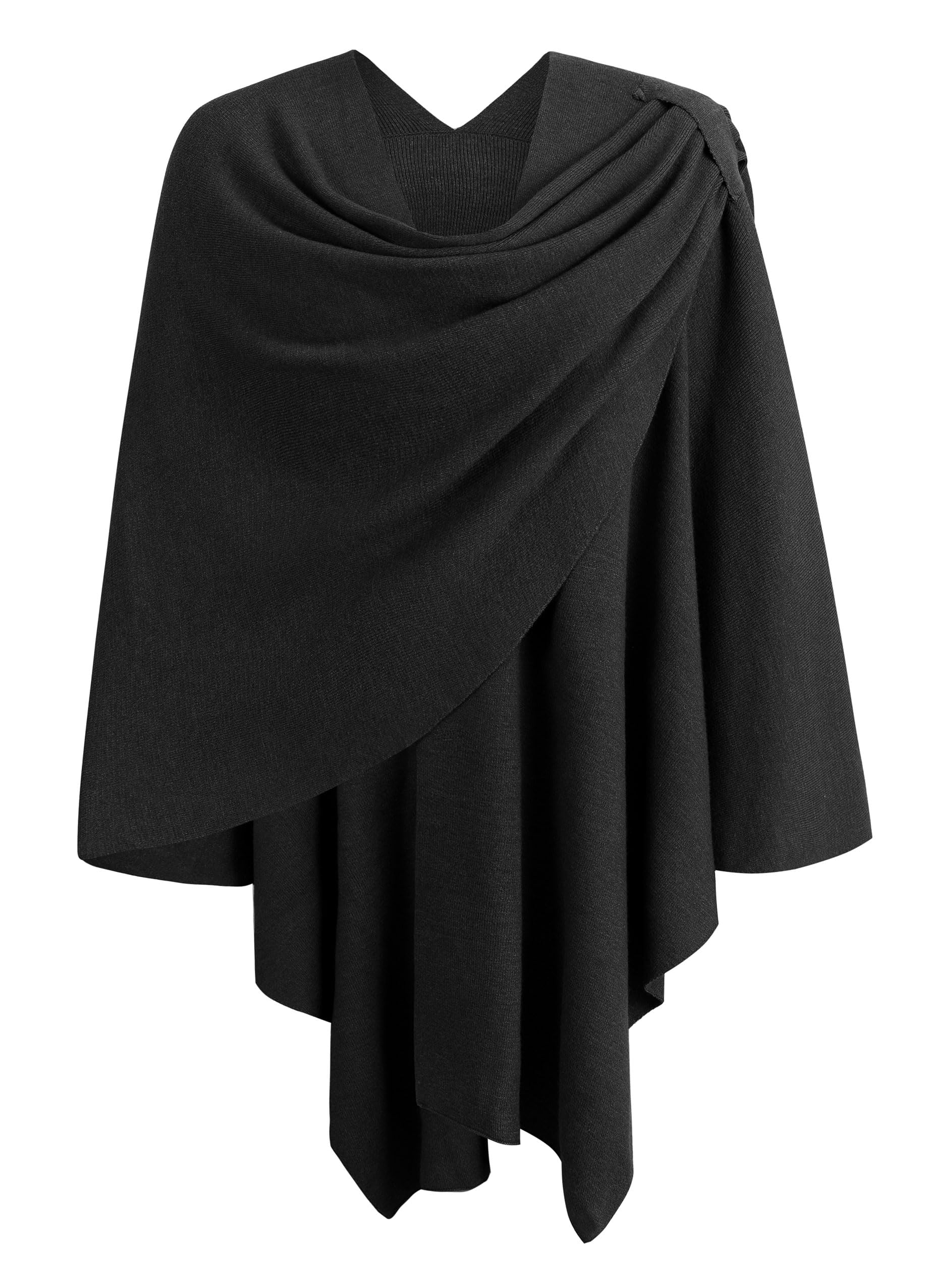 PULI Women's Large Cross Front Poncho Sweater Wraps Topper Knitted Elegant Shawls Cape for Fall Winter