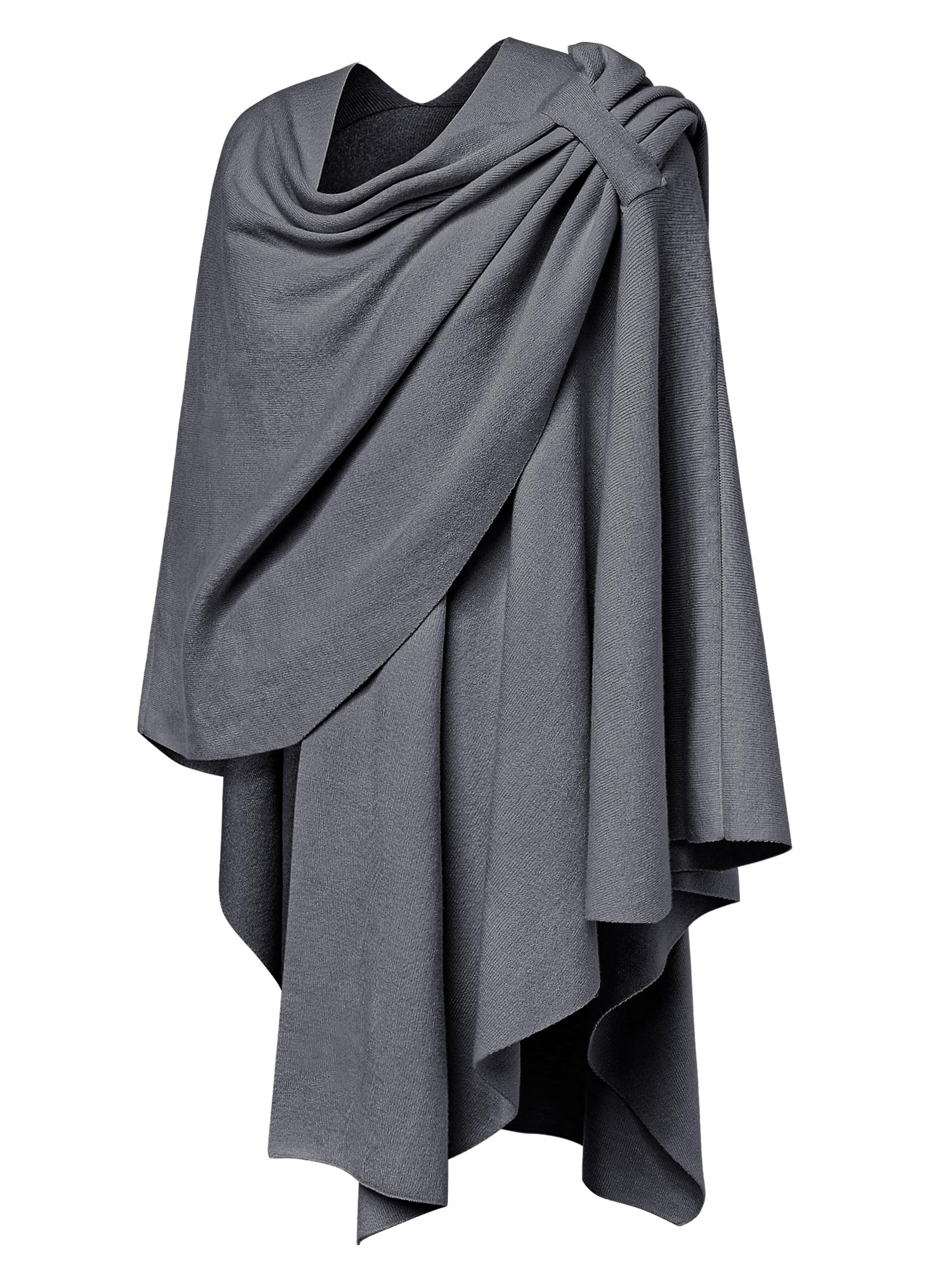 PULI Women's Large Cross Front Poncho Sweater Wraps Topper Knitted Elegant Shawls Cape for Fall Winter