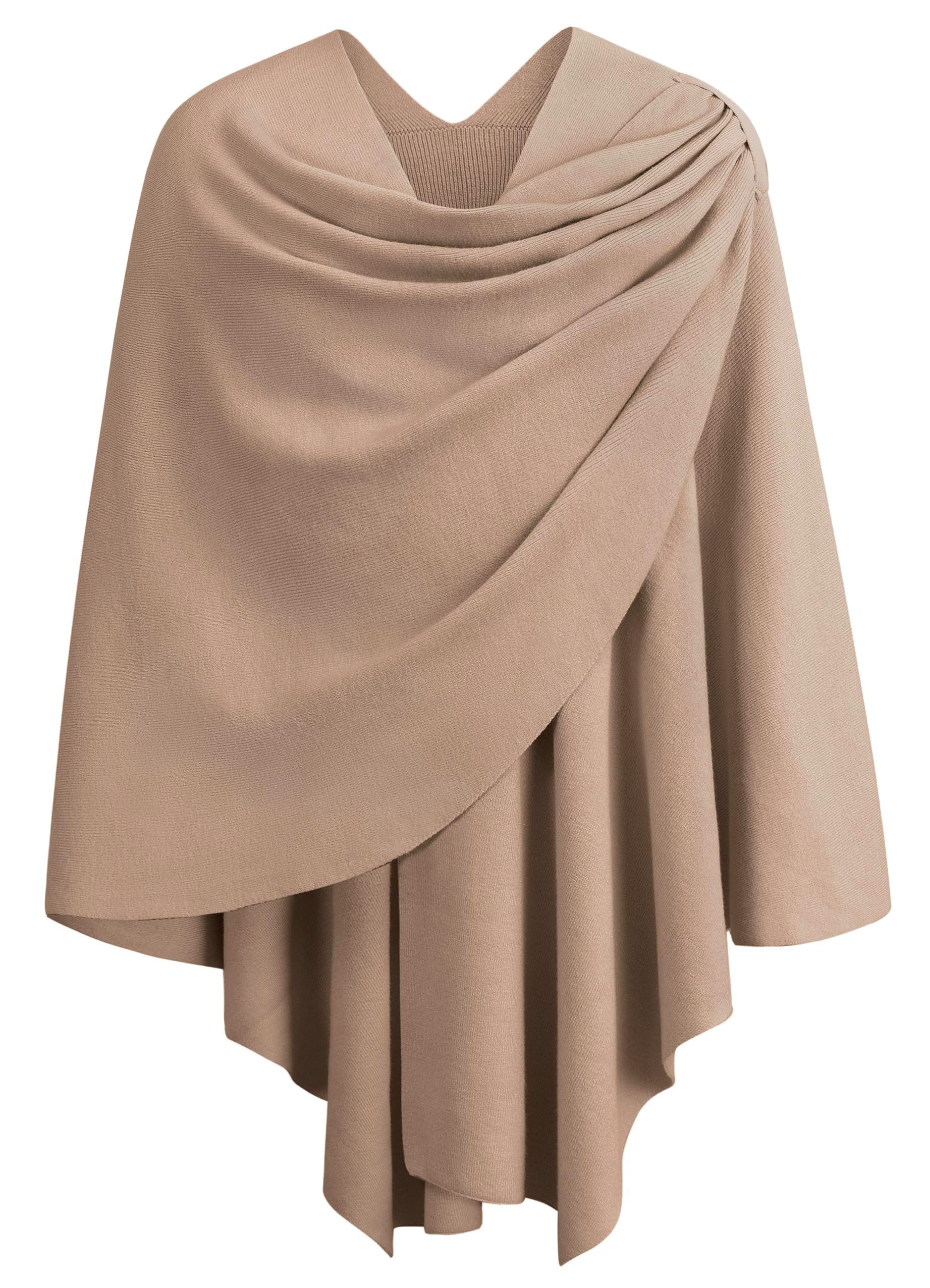 PULI Women's Large Cross Front Poncho Sweater Wraps Topper Knitted Elegant Shawls Cape for Fall Winter