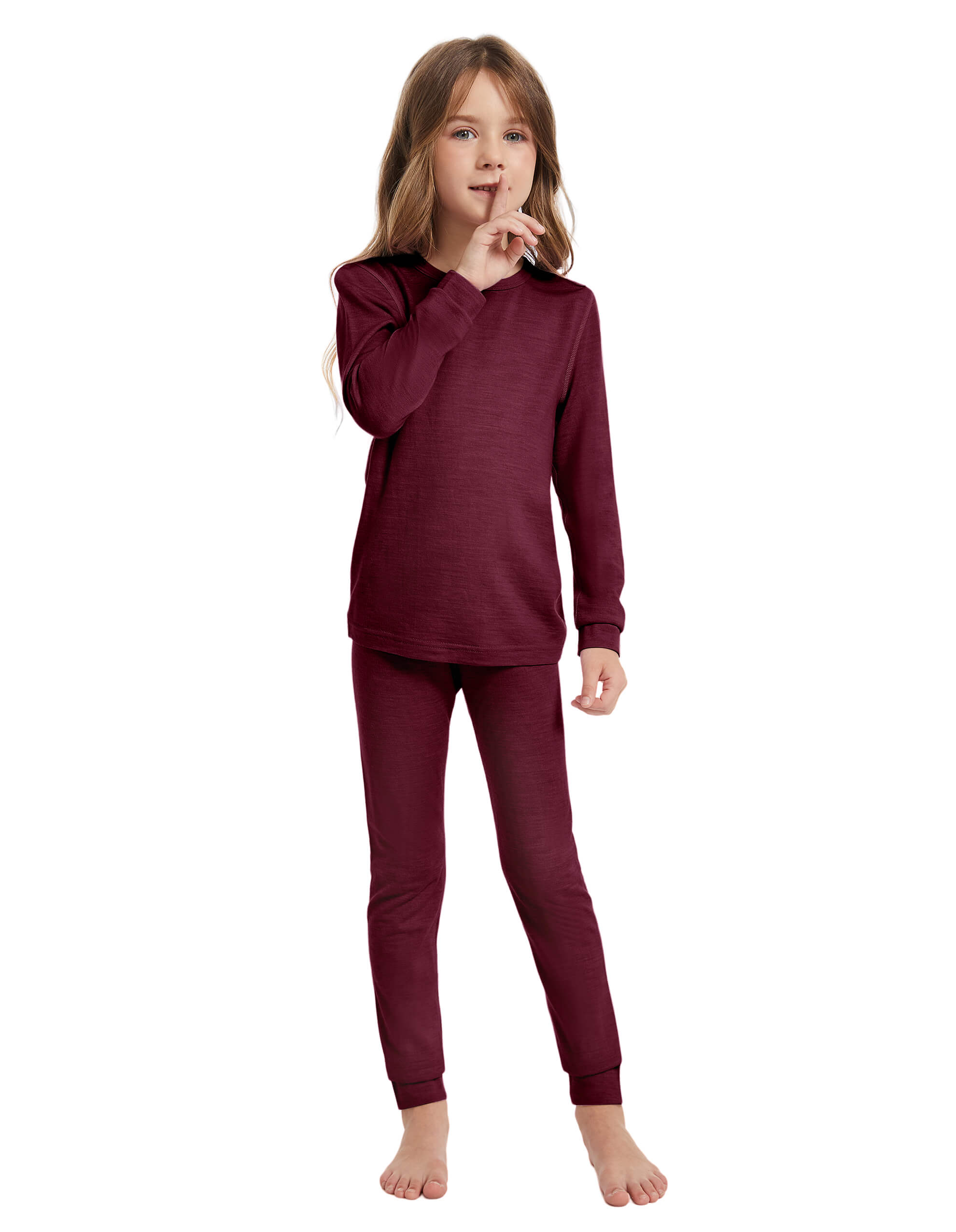 Woolcano Kids' 190 Merino Wool Unisex Base Layer Set Lightweight Thermal Underwear Set