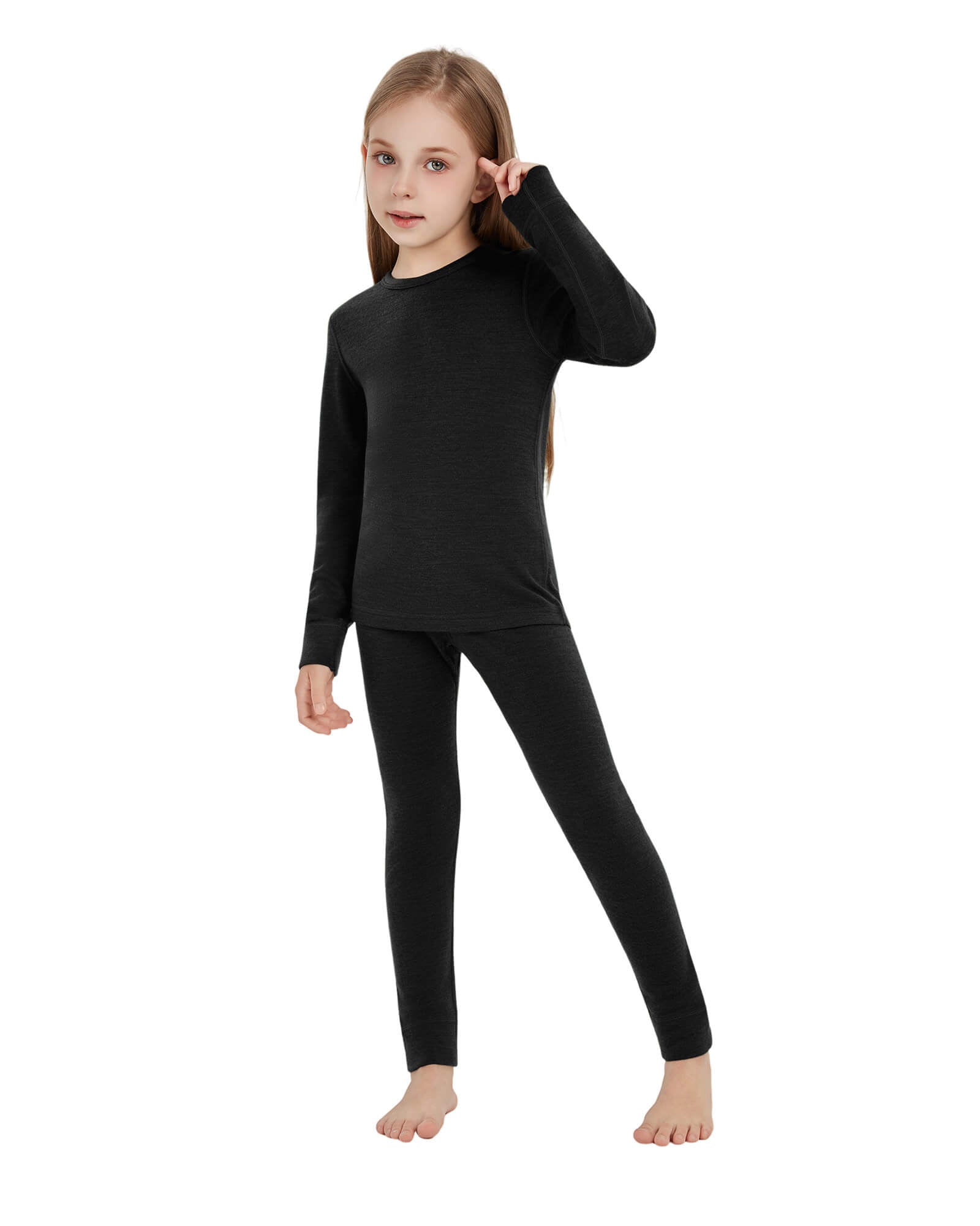 Woolcano Kid's 260 Merino Wool Unisex Base Layer Set Midweight Thermal Underwear Set