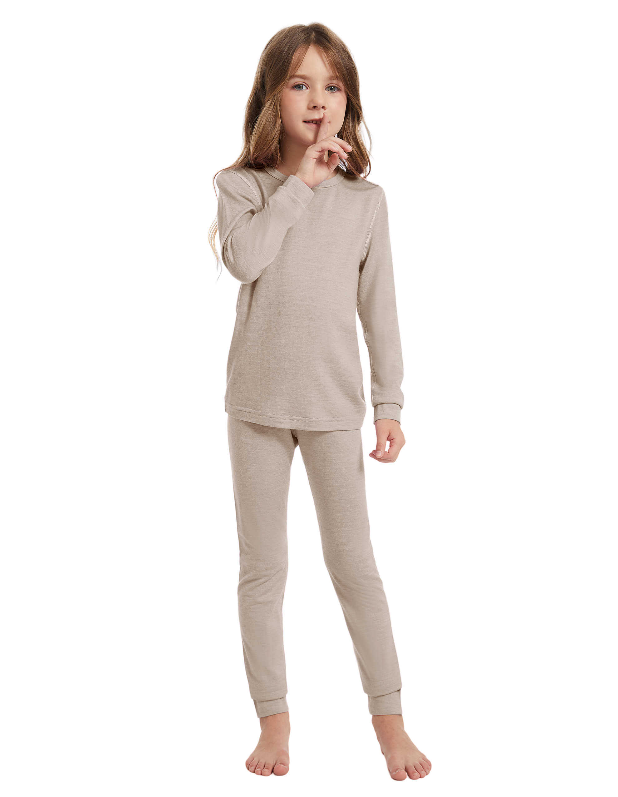 Woolcano Kids' 190 Merino Wool Unisex Base Layer Set Lightweight Thermal Underwear Set