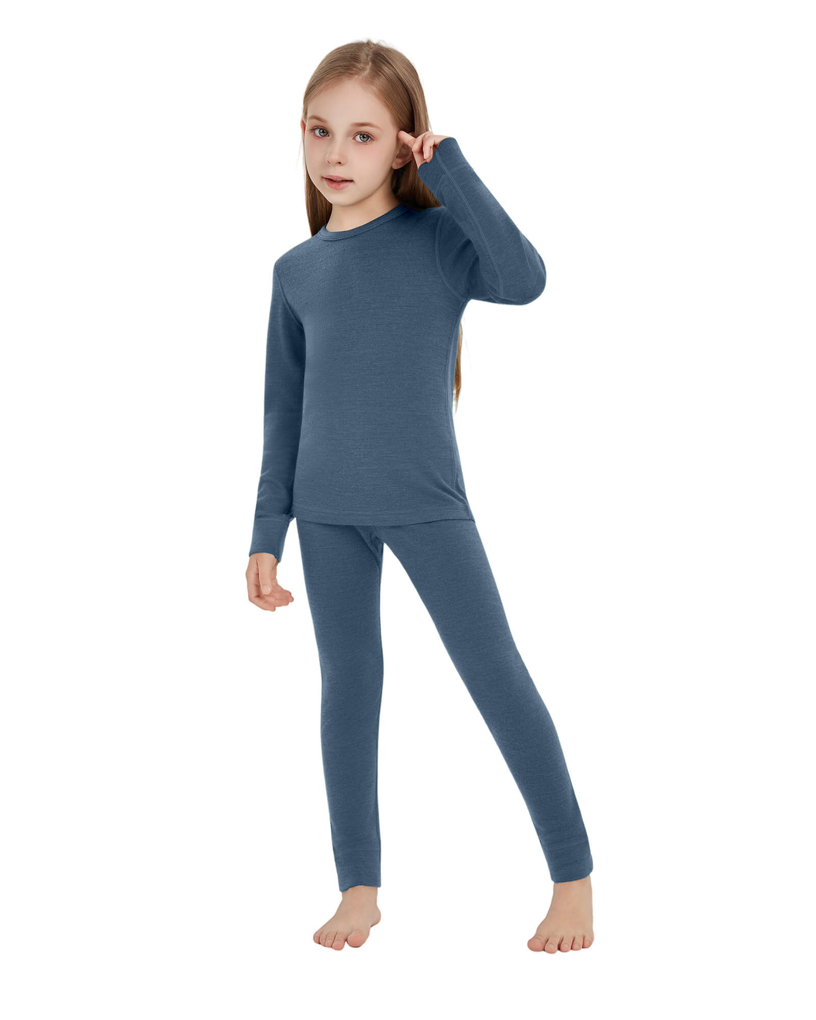 Woolcano Kid's 260 Merino Wool Unisex Base Layer Set Midweight Thermal Underwear Set