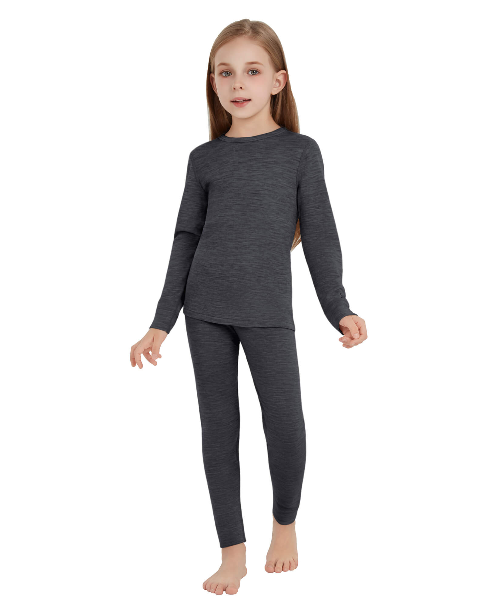 Woolcano Kid's 260 Merino Wool Unisex Base Layer Set Midweight Thermal Underwear Set