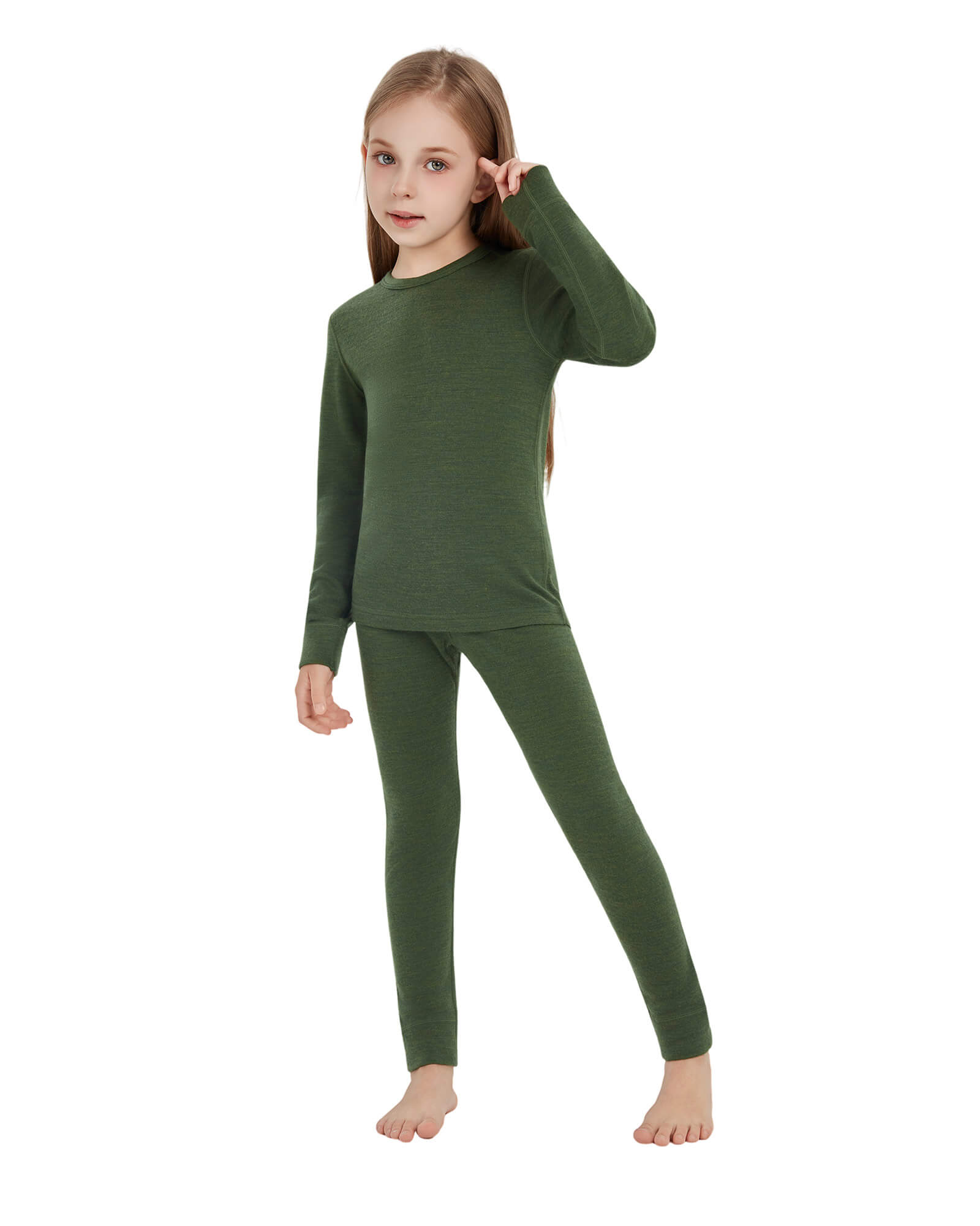Woolcano Kid's 260 Merino Wool Unisex Base Layer Set Midweight Thermal Underwear Set