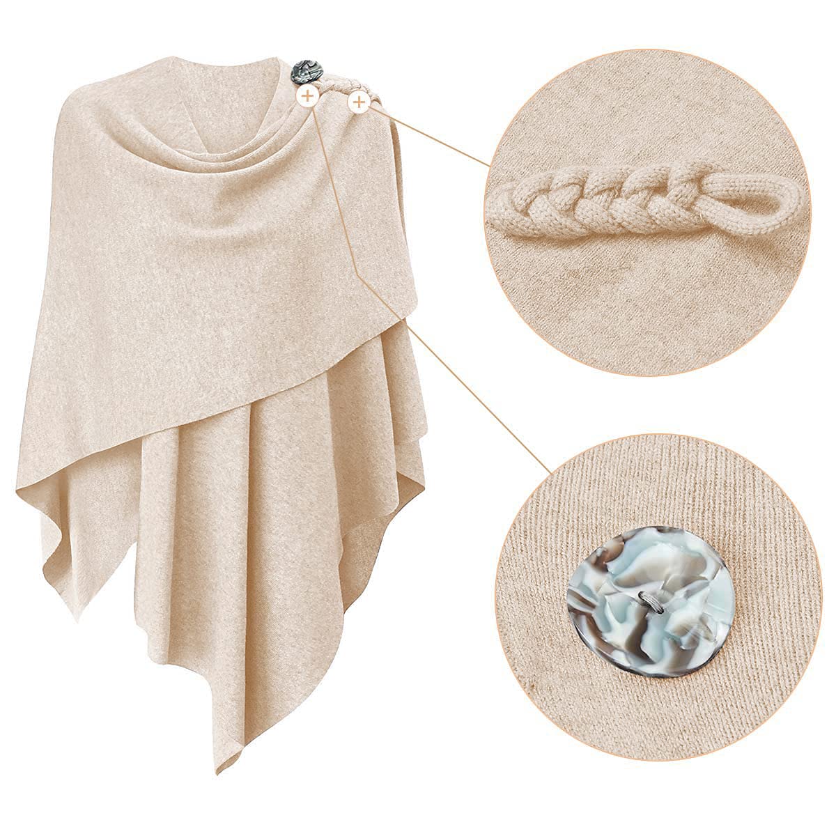 PULI Women's Large Cross Front Poncho Sweater Wrap Topper Knitted Elegant Shawls Cape for Fall Winter