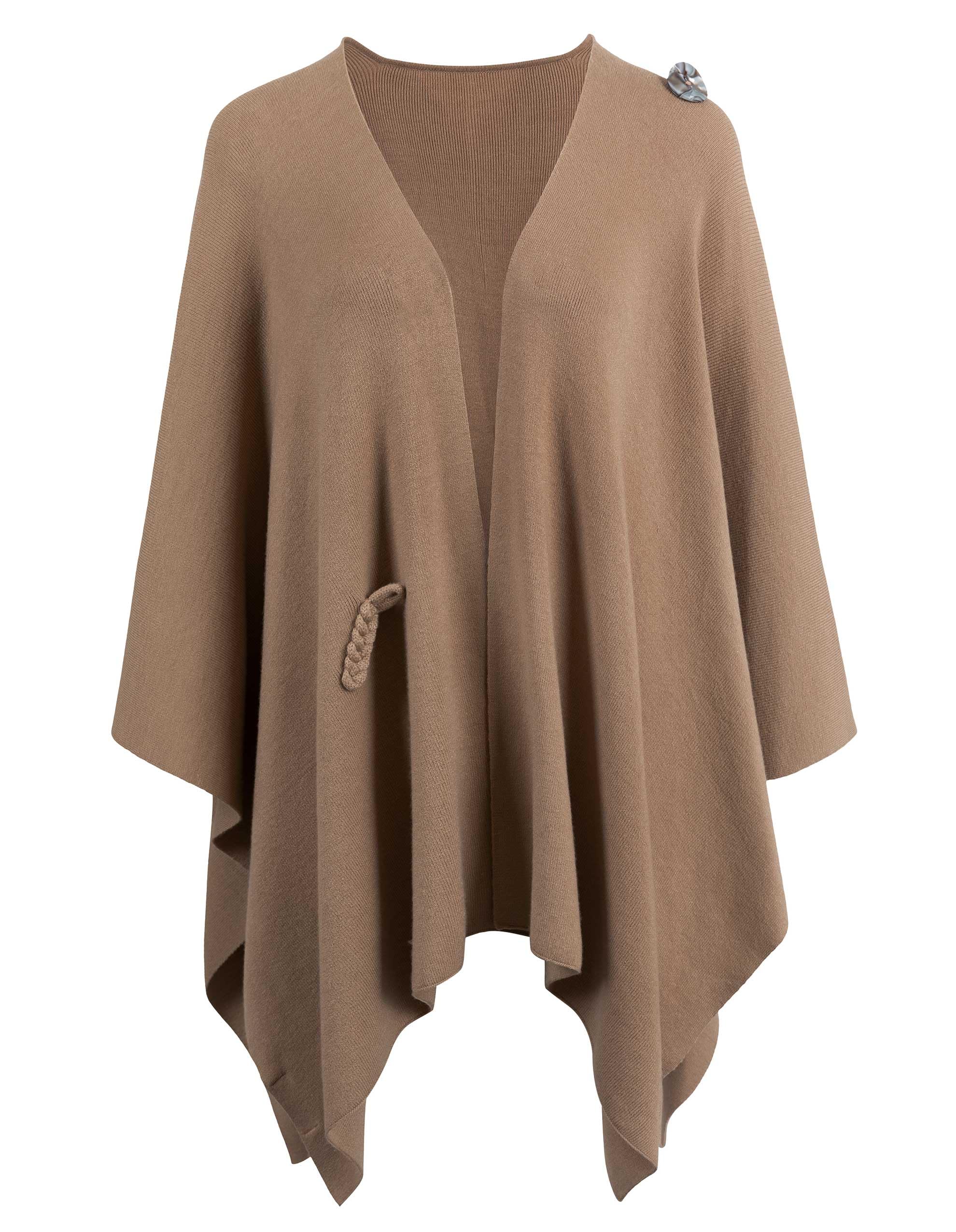 PULI Women's Large Cross Front Poncho Sweater Wrap Topper Knitted Elegant Shawls Cape for Fall Winter